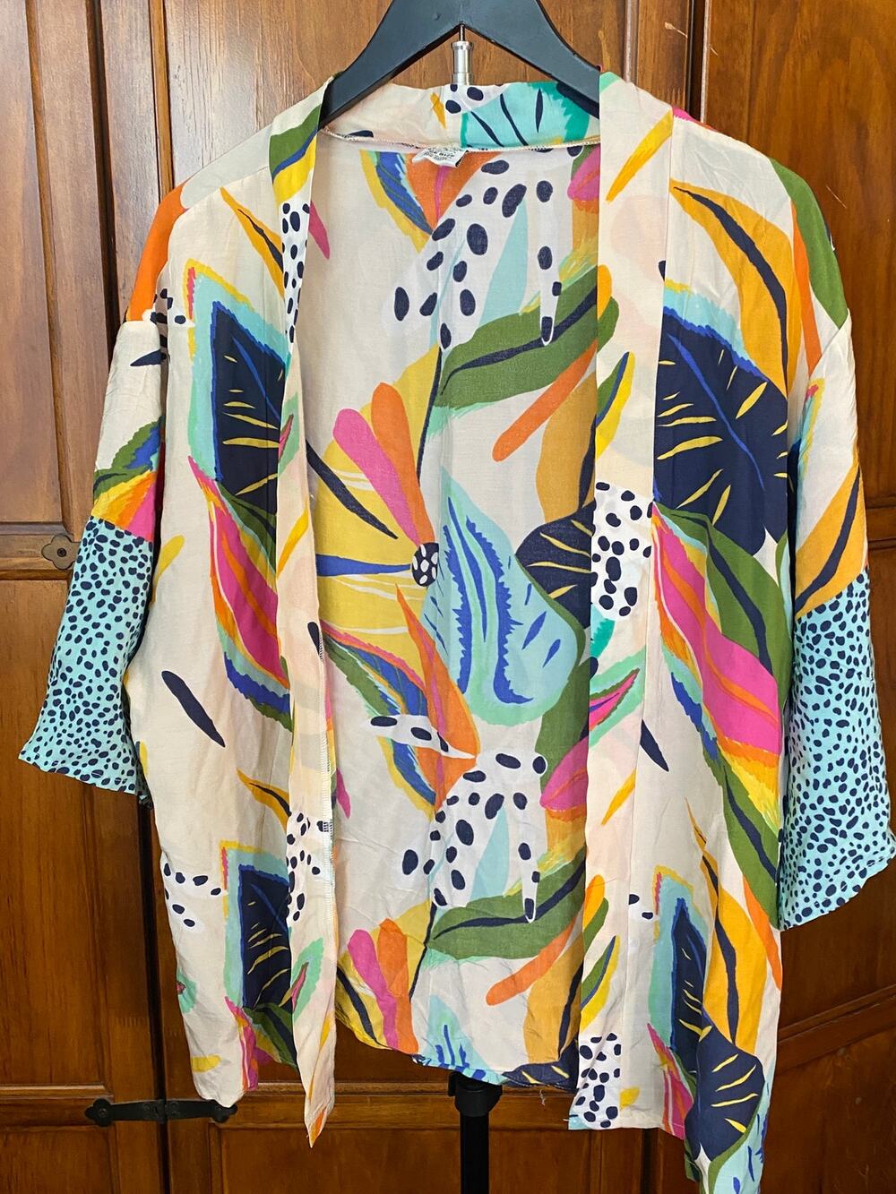 Brooke Webb Anna & Ava Kimono One Size Colorful Abstract Tropical Print Duster